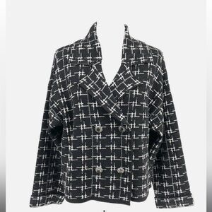 Zara Black and White Unstructured Tweed Blazer